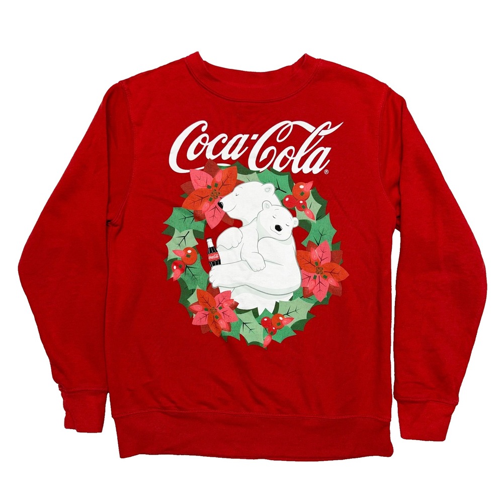 Coca Cola Polar Bear Christmas Sweatshirt XS Juniors Red Holiday Graphic Pullove - Picture 1 of 7